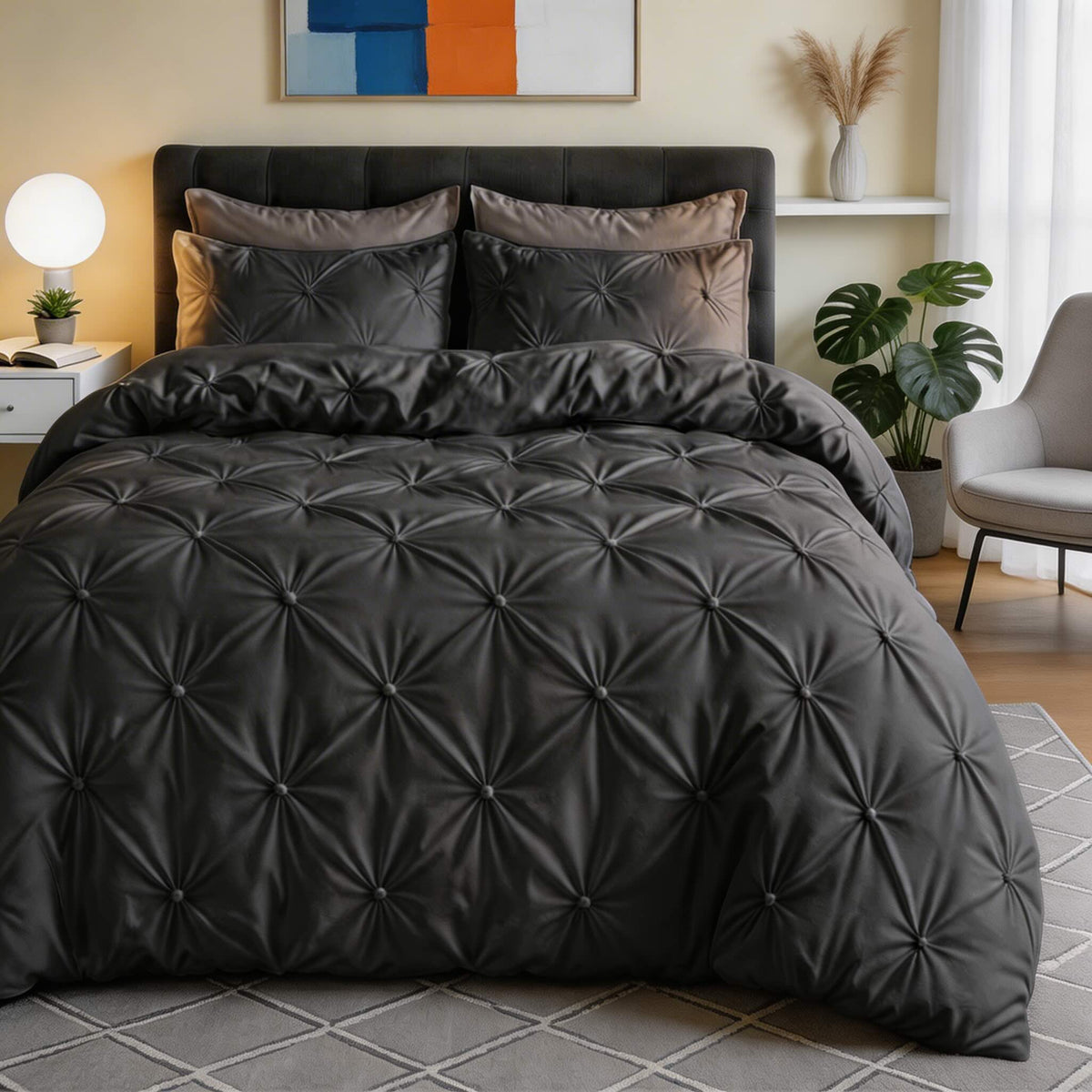 Modern Pinch Pleat Quilt Cover Set — Wrinkle Resistant Microfiber Blend, Soft & Breathable