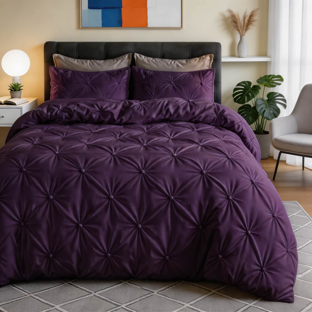 Modern Pinch Pleat Quilt Cover Set — Wrinkle Resistant Microfiber Blend, Soft & Breathable