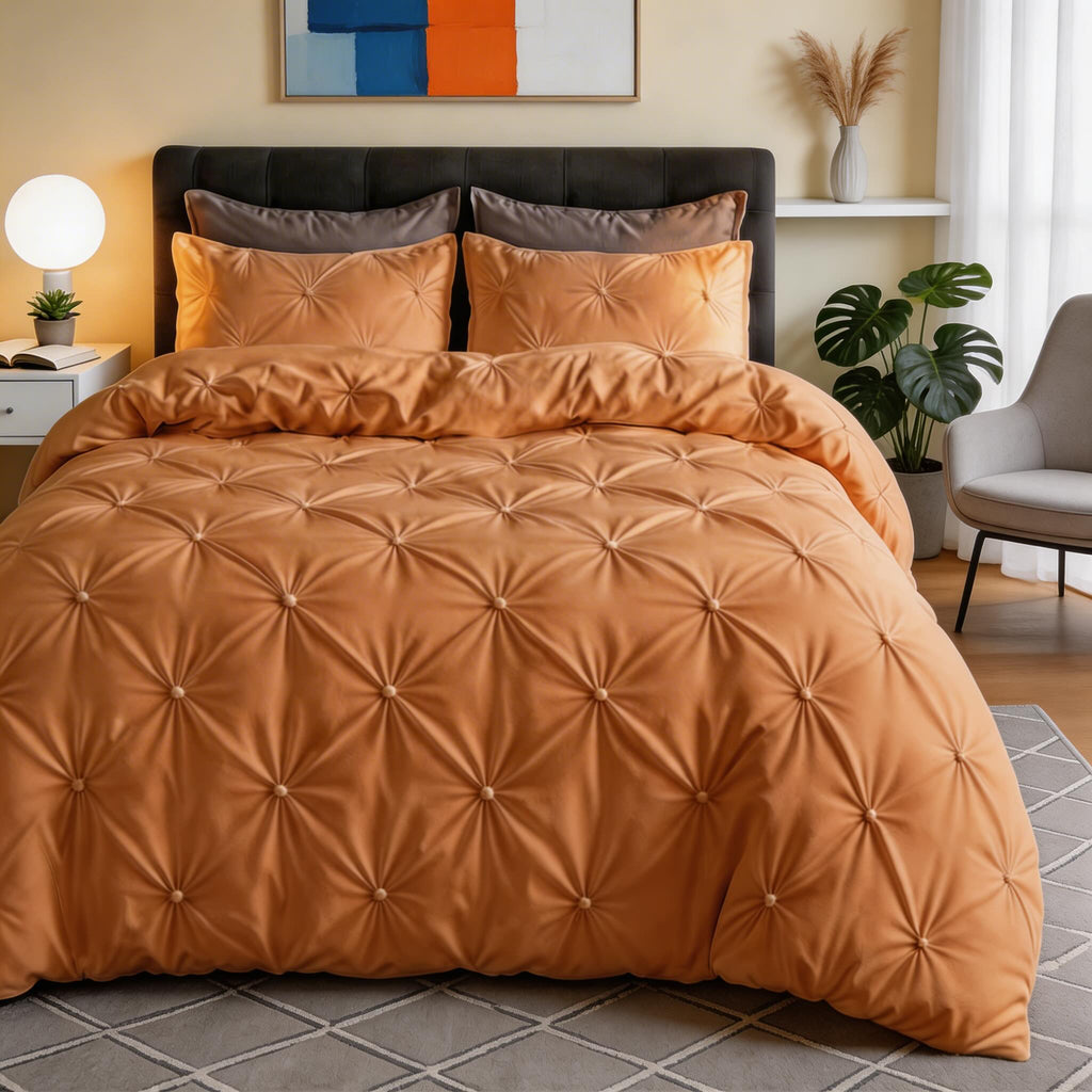 Modern Pinch Pleat Quilt Cover Set — Wrinkle Resistant Microfiber Blend, Soft & Breathable