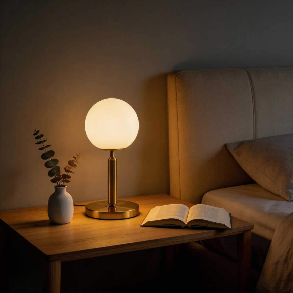 Modern Adjustable Table Lamp — Glass Ball Design, LED E27 Bulb Included