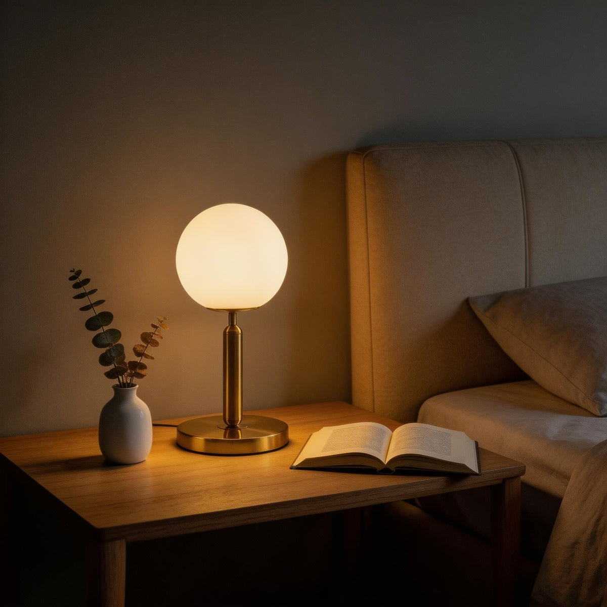 Modern Adjustable Table Lamp — Glass Ball Design, LED E27 Bulb Included