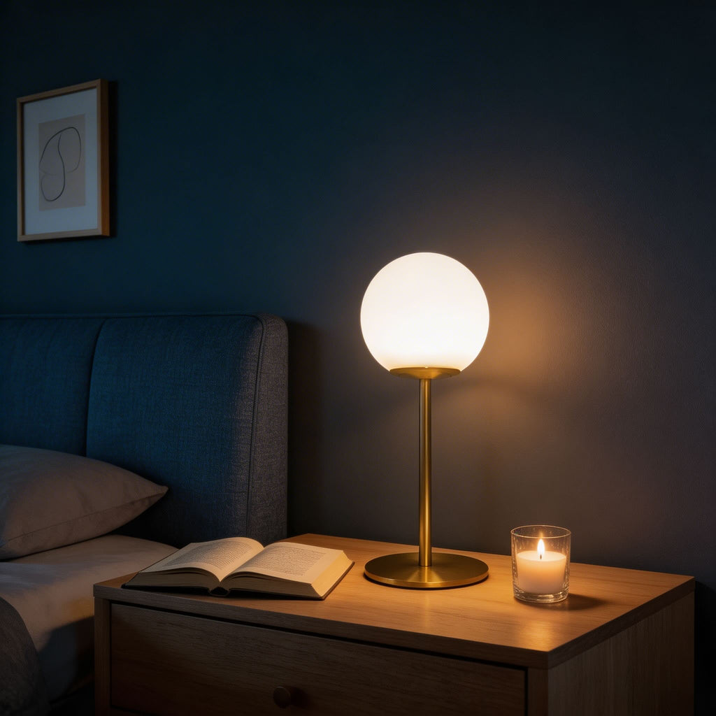 Modern Adjustable Table Lamp — Glass Ball Design, LED E27 Bulb Included