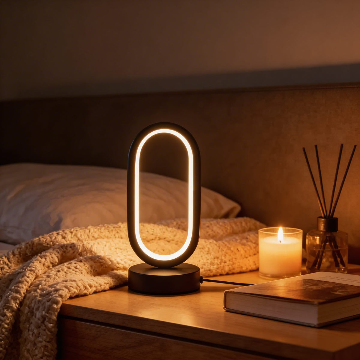 مصباح مكتب LED صغير وعصري — يعمل عبر USB، تحكم باللمس، هيكل معدني، ثلاثة أوضاع للألوان