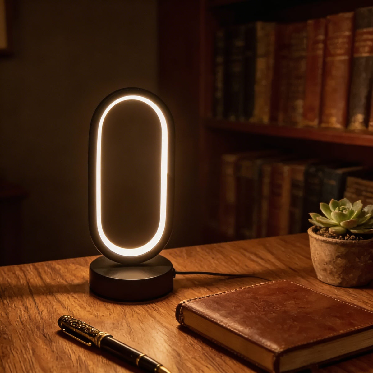 مصباح مكتب LED صغير وعصري — يعمل عبر USB، تحكم باللمس، هيكل معدني، ثلاثة أوضاع للألوان