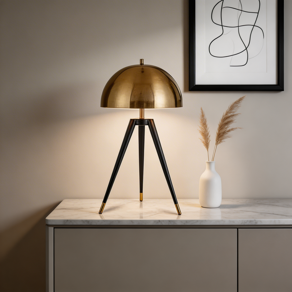 Modern Tripod Floor Lamp — Gold Iron Frame, Integrated LED Light