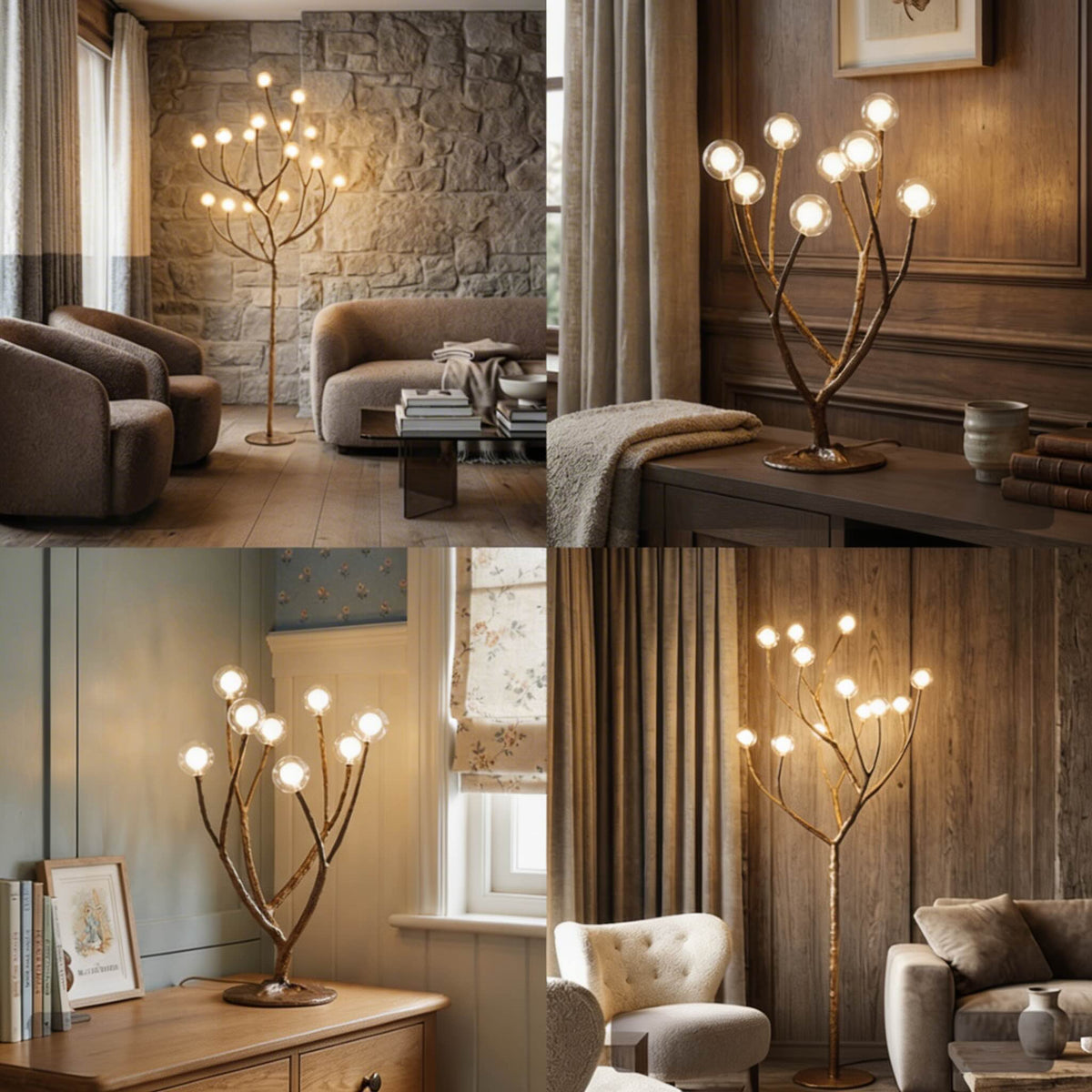 Nordic Rustic Tree Branch LED Floor Lamp — Multiple Sizes, Resin and Glass Design