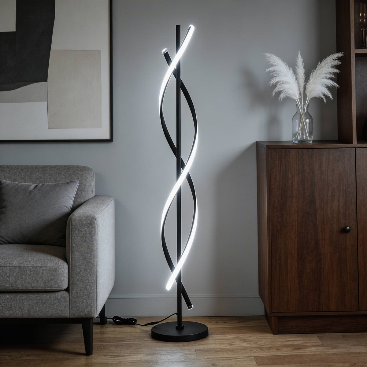Lampada da terra moderna regolabile in alluminio — dieci LED integrati, illuminazione a 360°