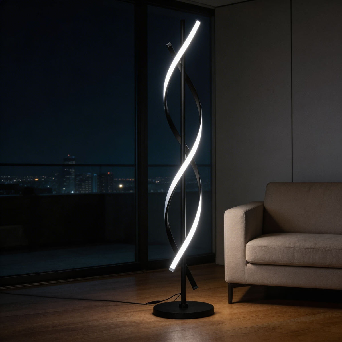 Lampada da terra moderna regolabile in alluminio — dieci LED integrati, illuminazione a 360°