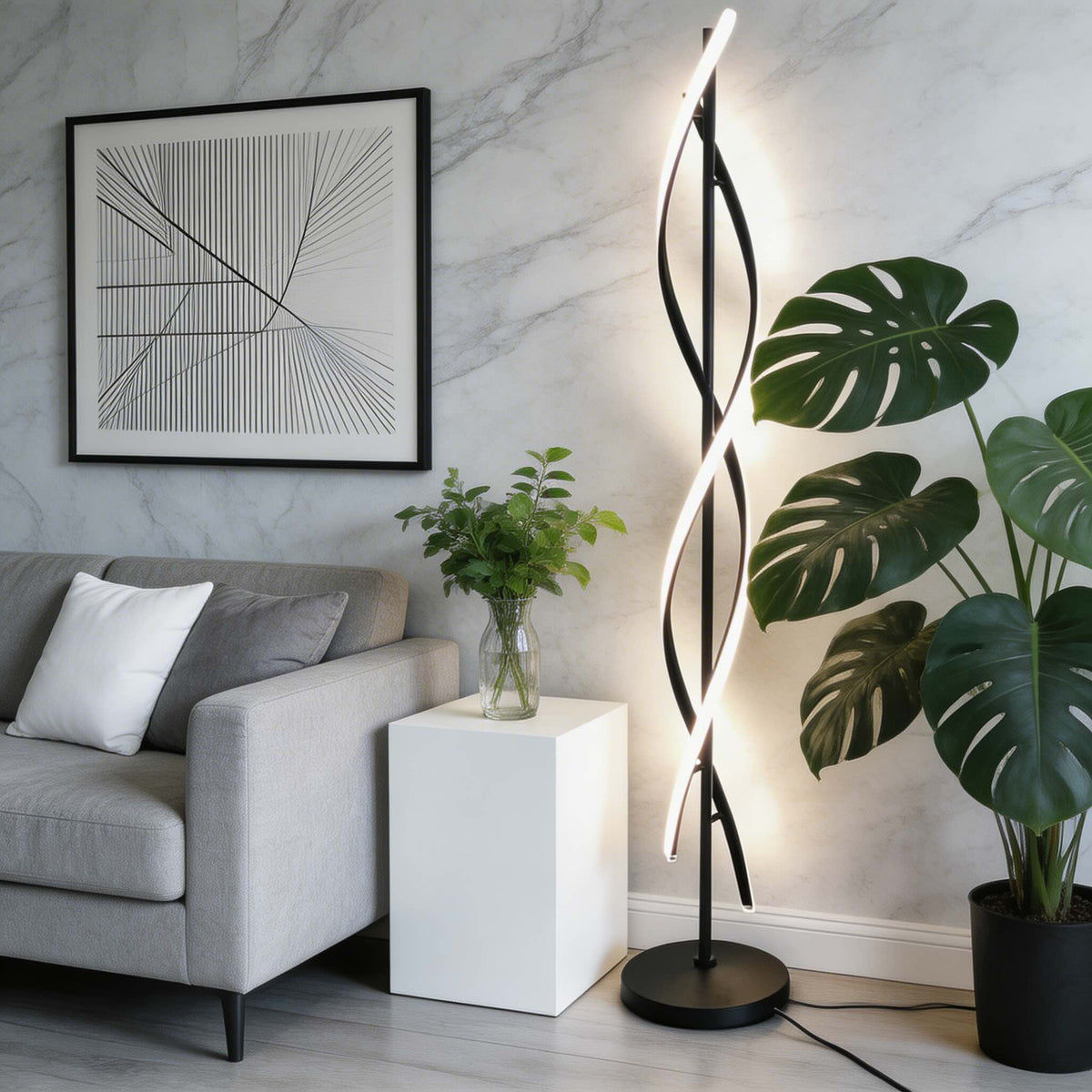 Lampada da terra moderna regolabile in alluminio — dieci LED integrati, illuminazione a 360°