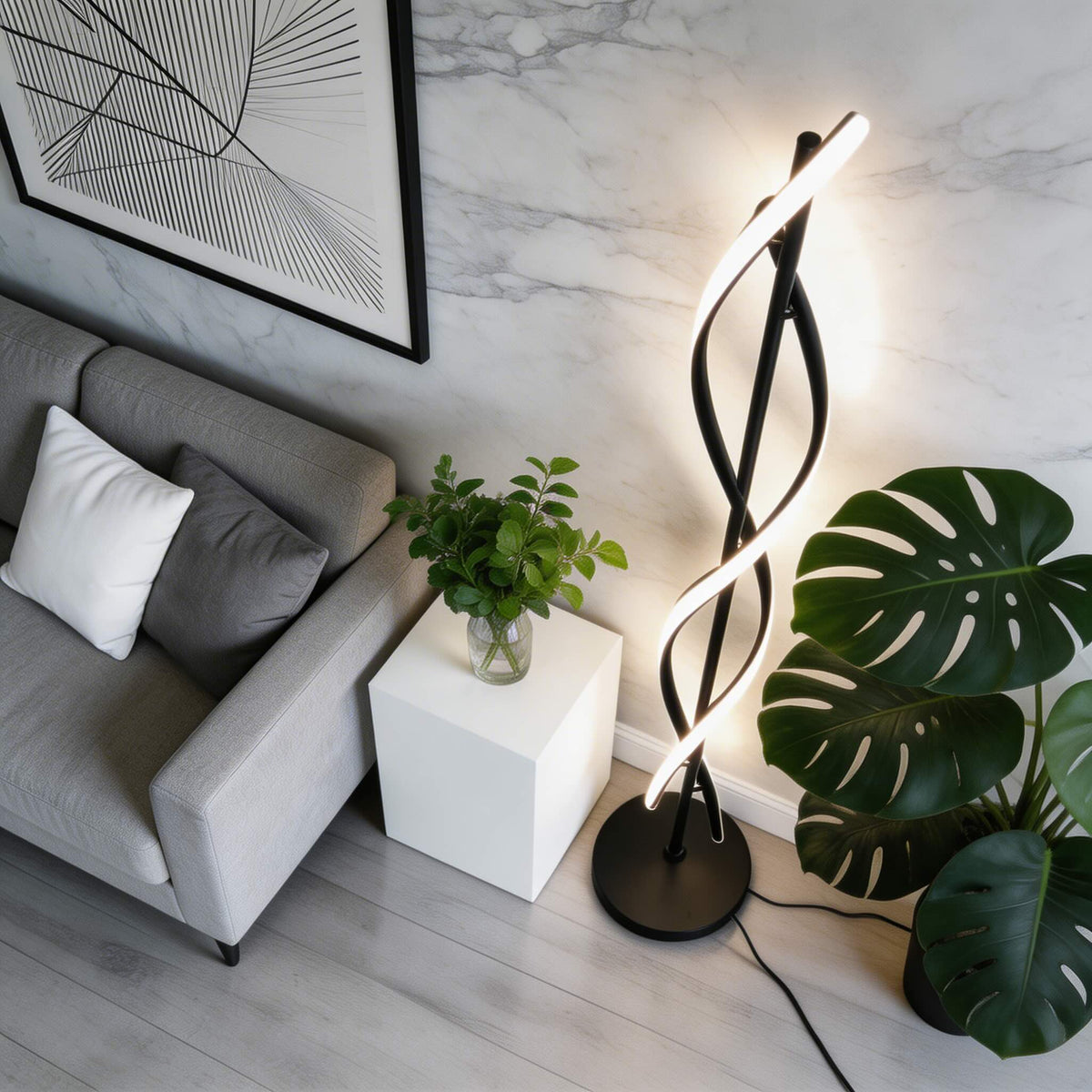 Lampada da terra moderna regolabile in alluminio — dieci LED integrati, illuminazione a 360°