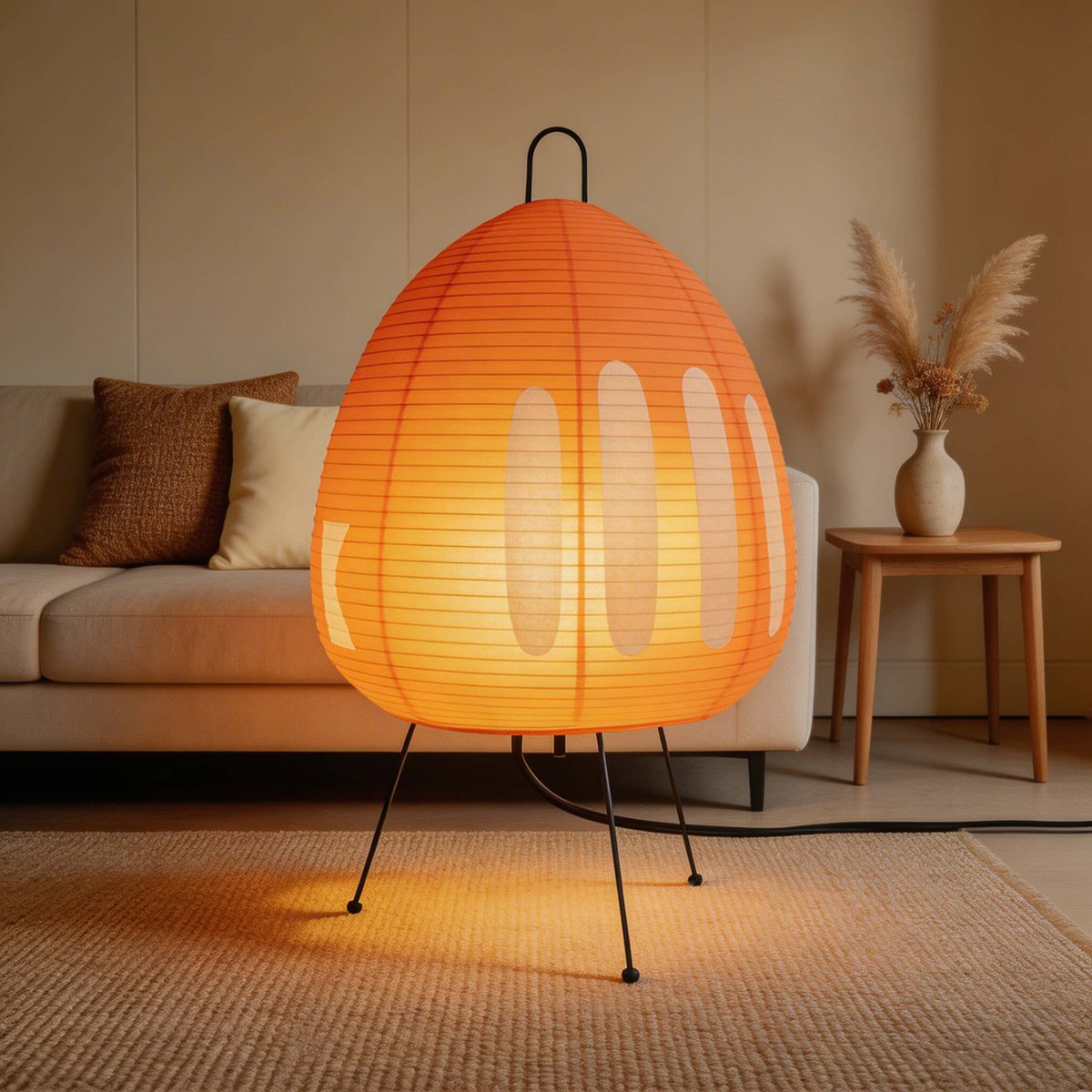 Modern Tripod Floor Lamp — Dimmable Iron Base, Rice Paper Shade