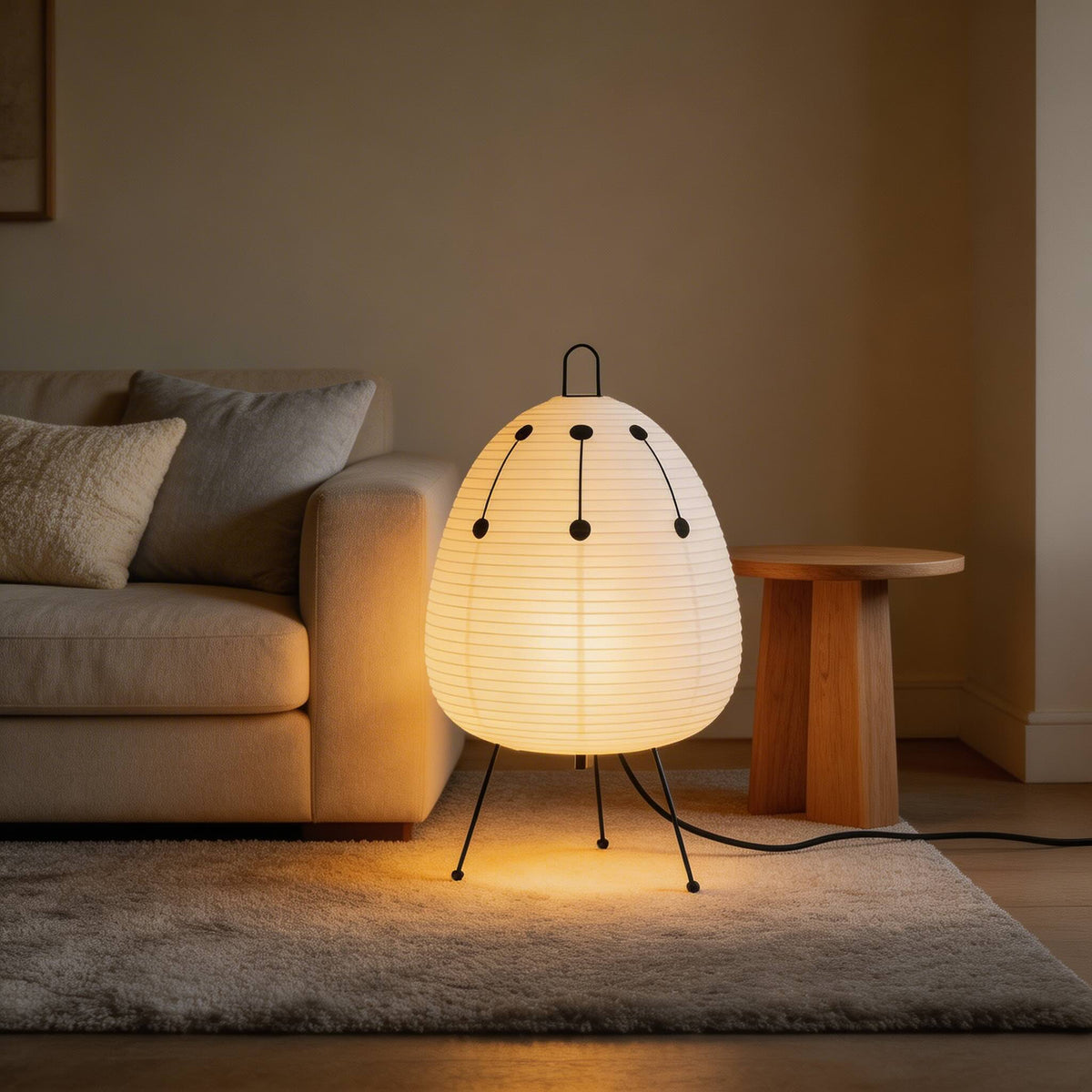 Modern Tripod Floor Lamp — Dimmable Iron Base, Rice Paper Shade