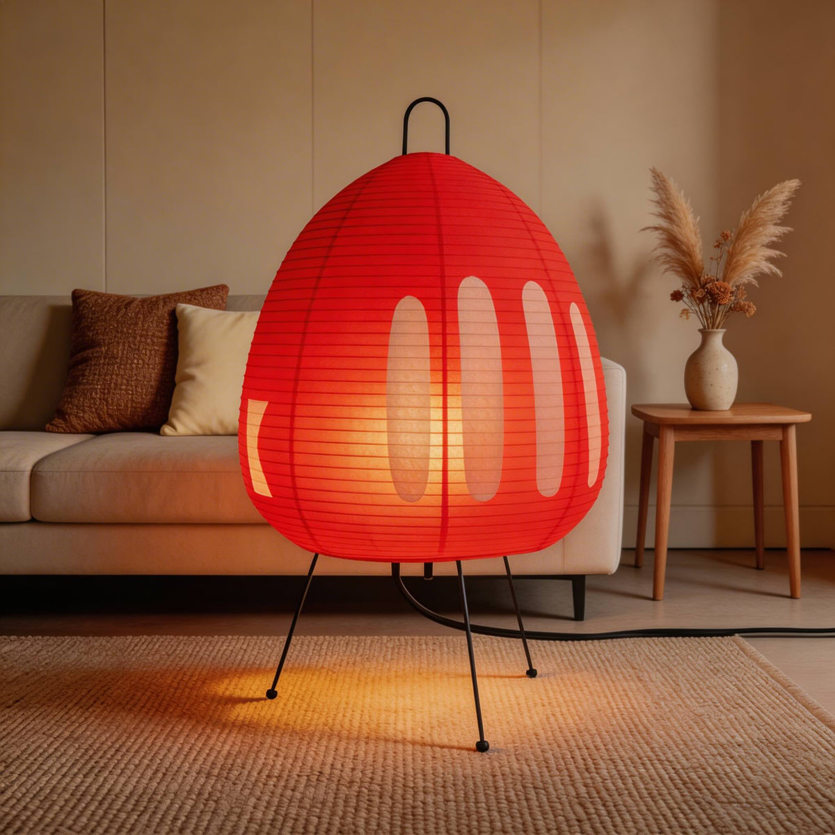 Modern Tripod Floor Lamp — Dimmable Iron Base, Rice Paper Shade