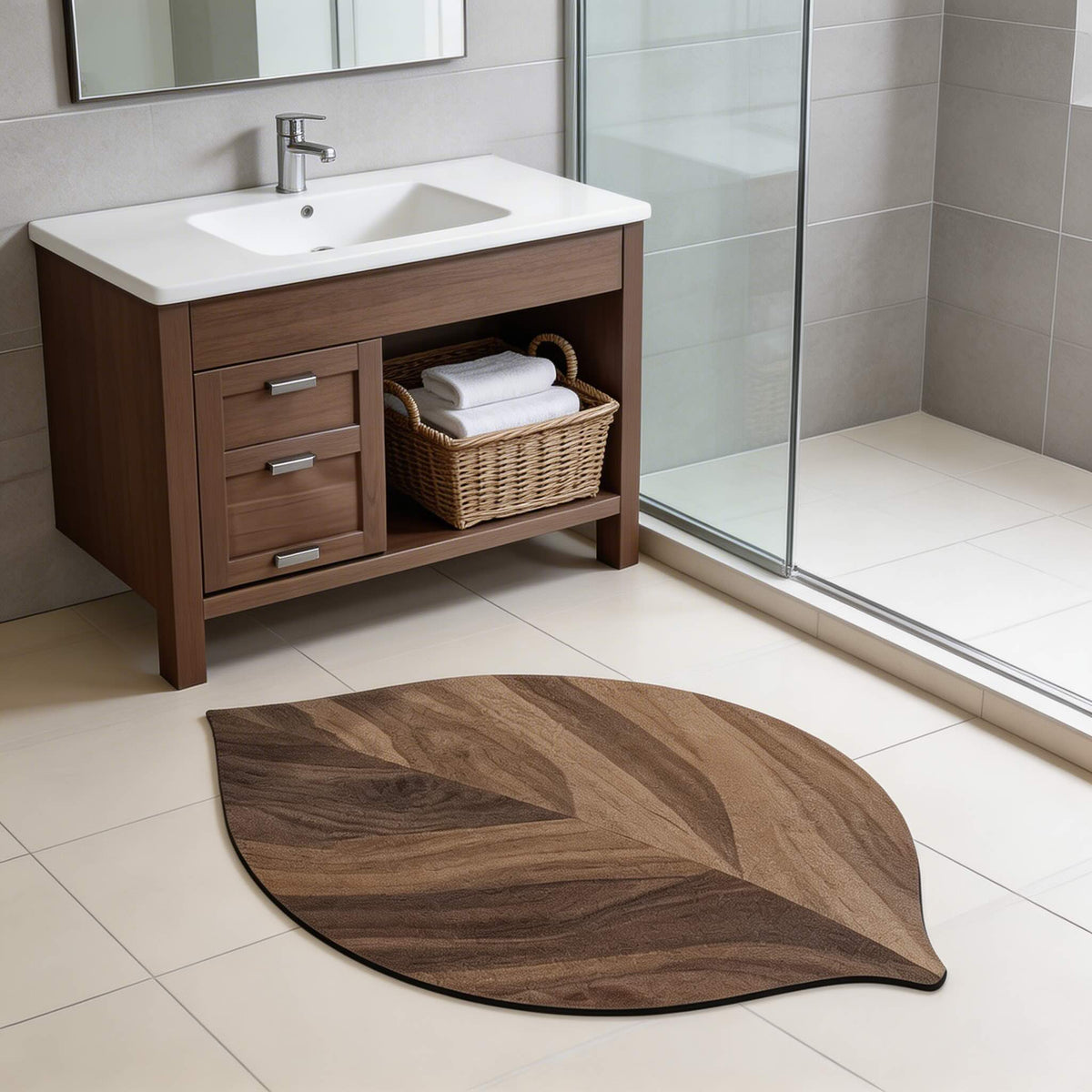 Modern Leaf Diatomite Bath Mat — Water Absorbing Surface, Non-Slip Backing, Minimalist Floor Runner
