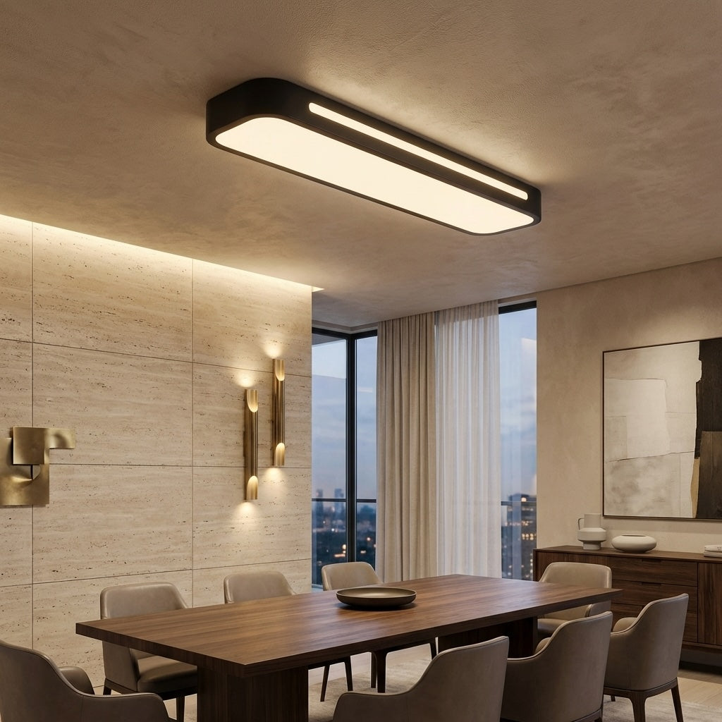 Moderne slank oval LED-loftslampe — justerbart metalhus, skærm i matteret akryl