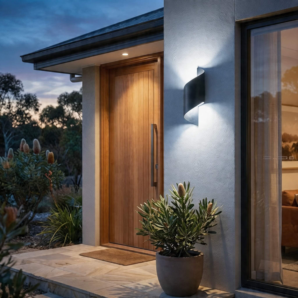 Aplică modernă de exterior cu LED pe două fețe — construcție impermeabilă din aluminiu, abajur din acril
