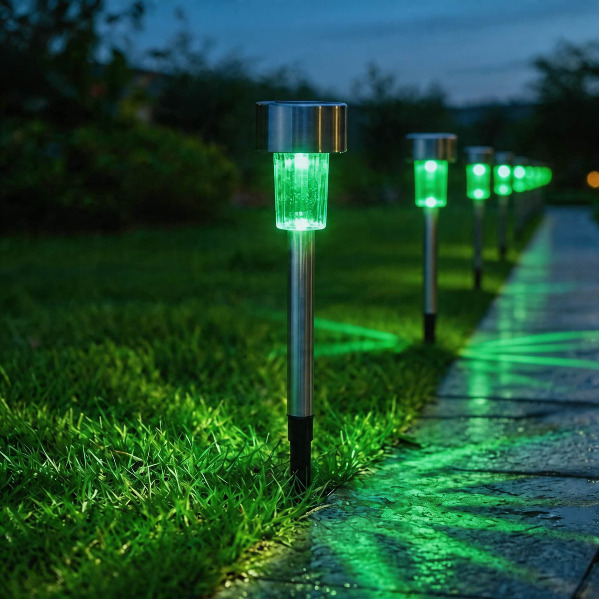 Vízálló napelemes LED-lámpások — leszúrható kialakítás, automatikus alkonyattól hajnalig tartó működés, környezetbarát