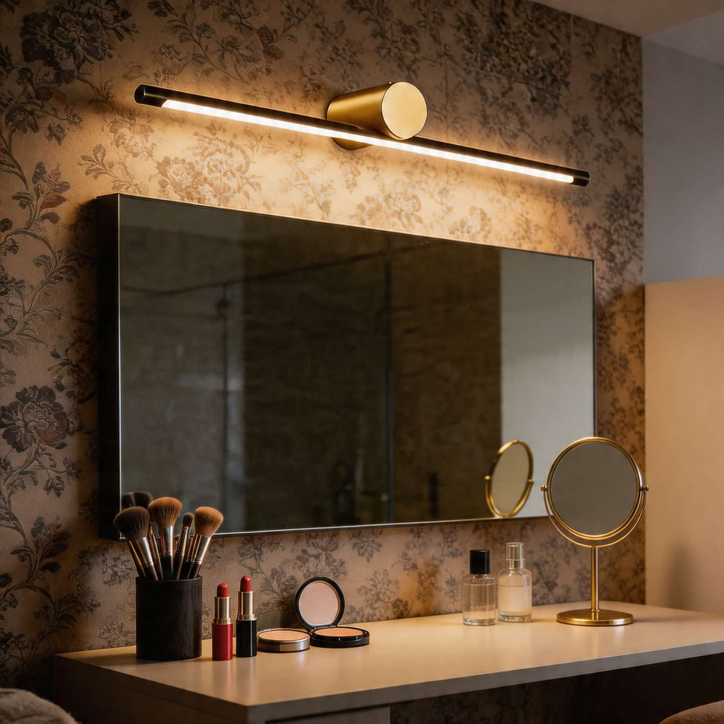 Modern linjär väggmonterad badrumslampa — linjär design i koppar, akrylpanel, dimbar LED