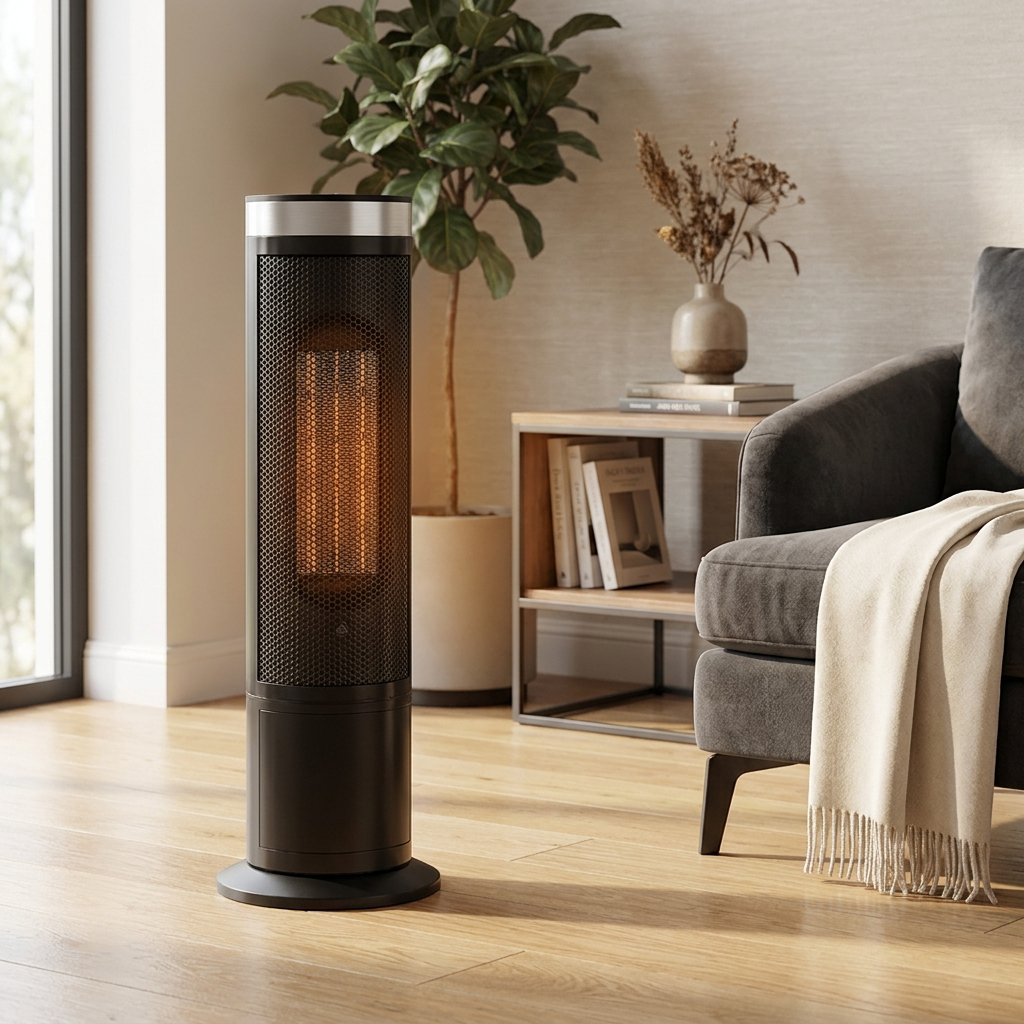 1500W Ceramic Vertical Floor Heater — Adjustable Thermostat, Narrow Vertical Profile, Energy Efficient