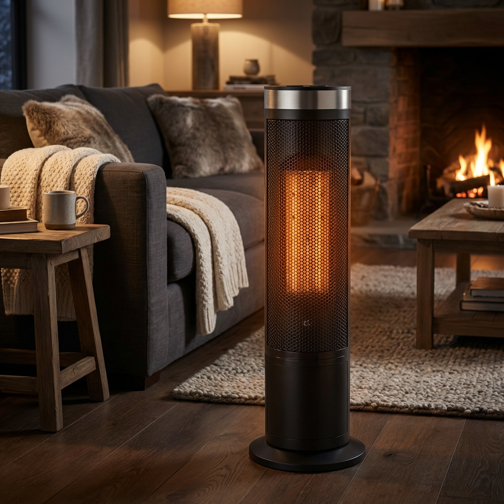 1500W Ceramic Vertical Floor Heater — Adjustable Thermostat, Narrow Vertical Profile, Energy Efficient