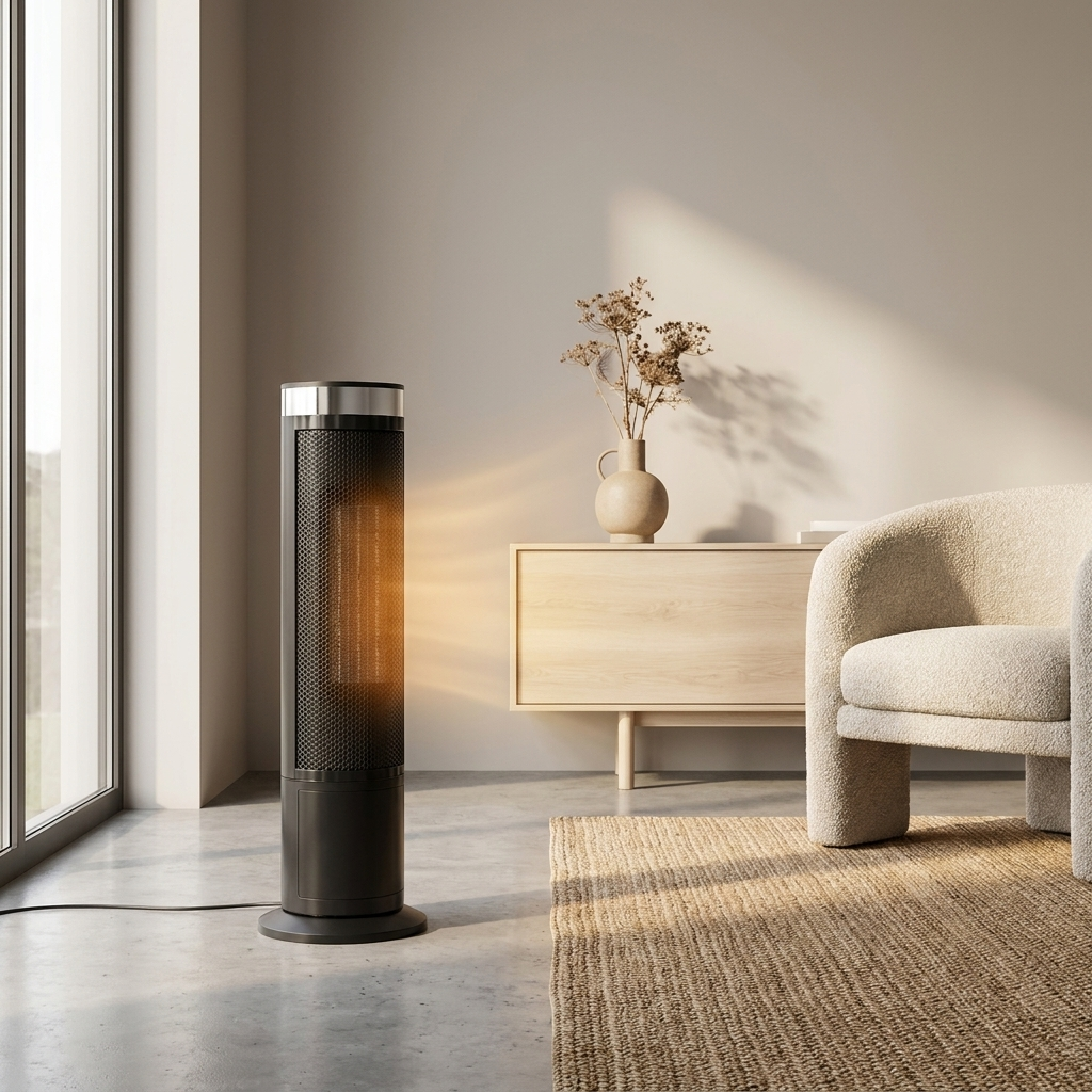 1500W Ceramic Vertical Floor Heater — Adjustable Thermostat, Narrow Vertical Profile, Energy Efficient