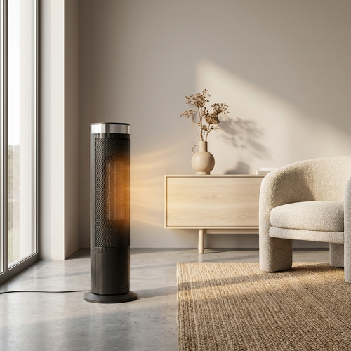 1500W Ceramic Vertical Floor Heater — Adjustable Thermostat, Narrow Vertical Profile, Energy Efficient