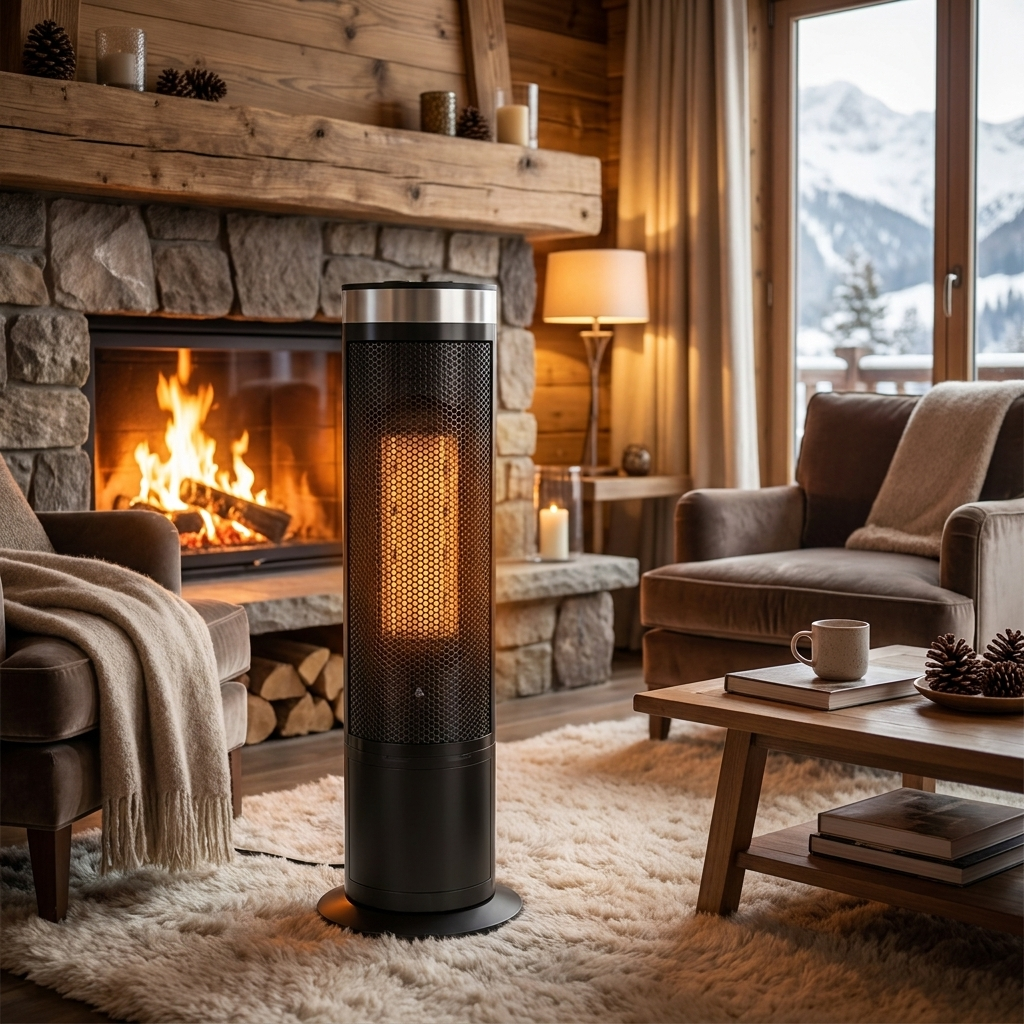 1500W Ceramic Vertical Floor Heater — Adjustable Thermostat, Narrow Vertical Profile, Energy Efficient