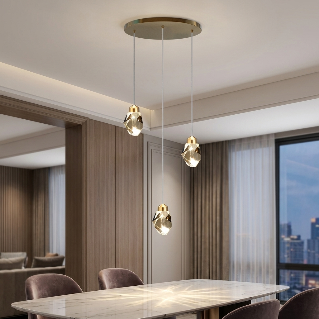 Lampadario moderno a LED in cristallo — lampada a sospensione regolabile, da 3 a 35 luci