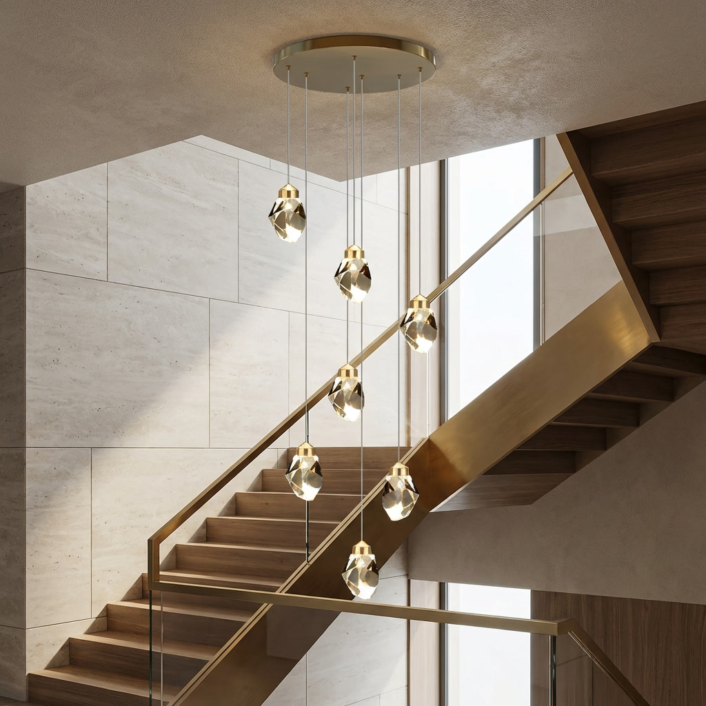 Lampadario moderno a LED in cristallo — lampada a sospensione regolabile, da 3 a 35 luci