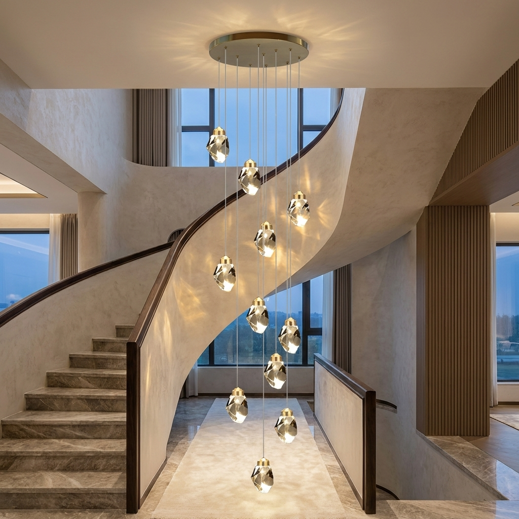 Lampadario moderno a LED in cristallo — lampada a sospensione regolabile, da 3 a 35 luci