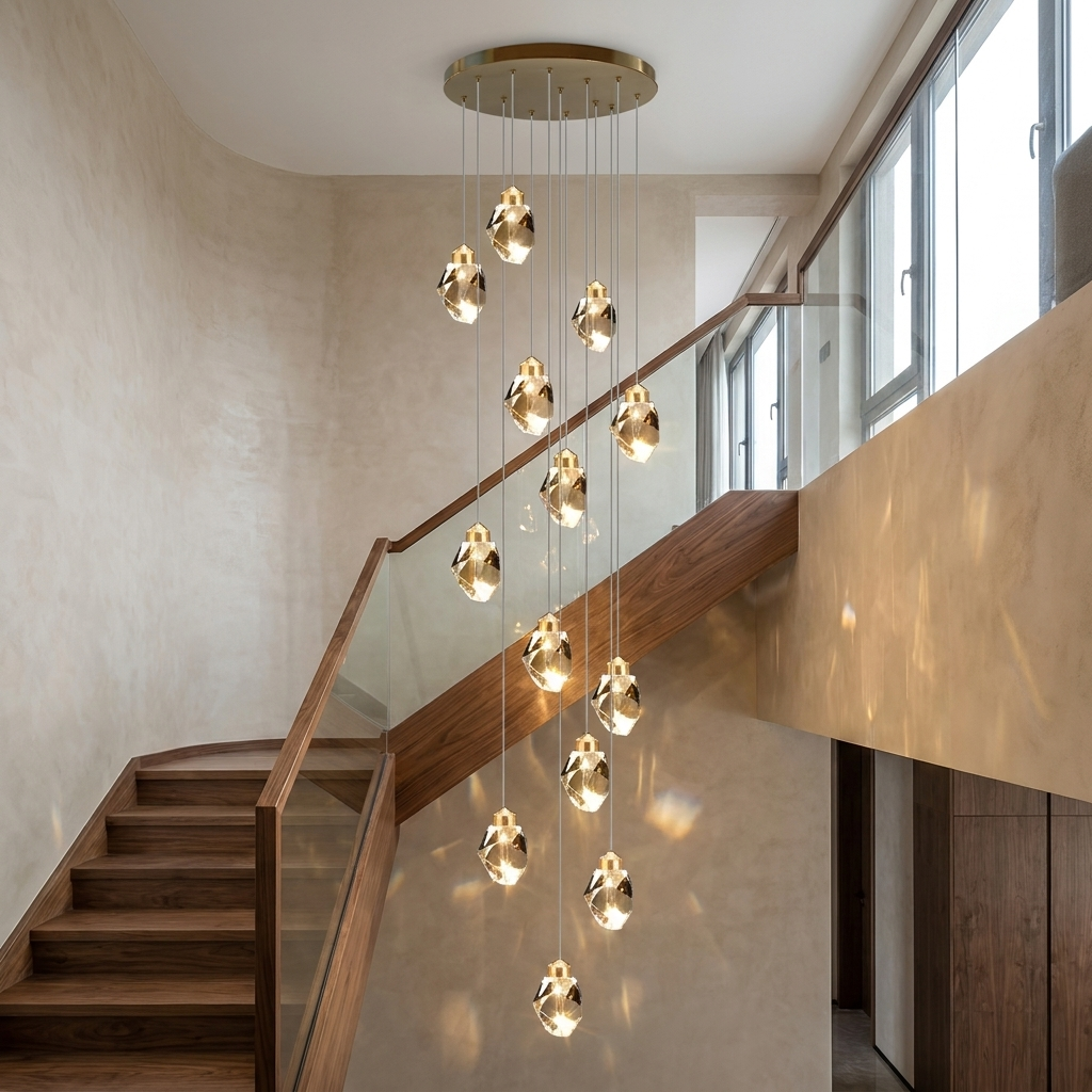 Lampadario moderno a LED in cristallo — lampada a sospensione regolabile, da 3 a 35 luci
