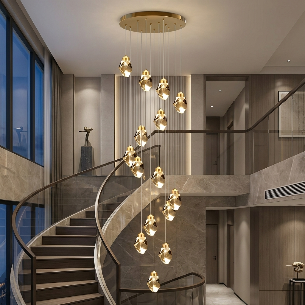 Lampadario moderno a LED in cristallo — lampada a sospensione regolabile, da 3 a 35 luci