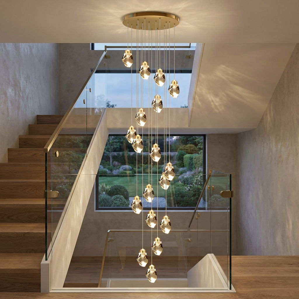 Lampadario moderno a LED in cristallo — lampada a sospensione regolabile, da 3 a 35 luci