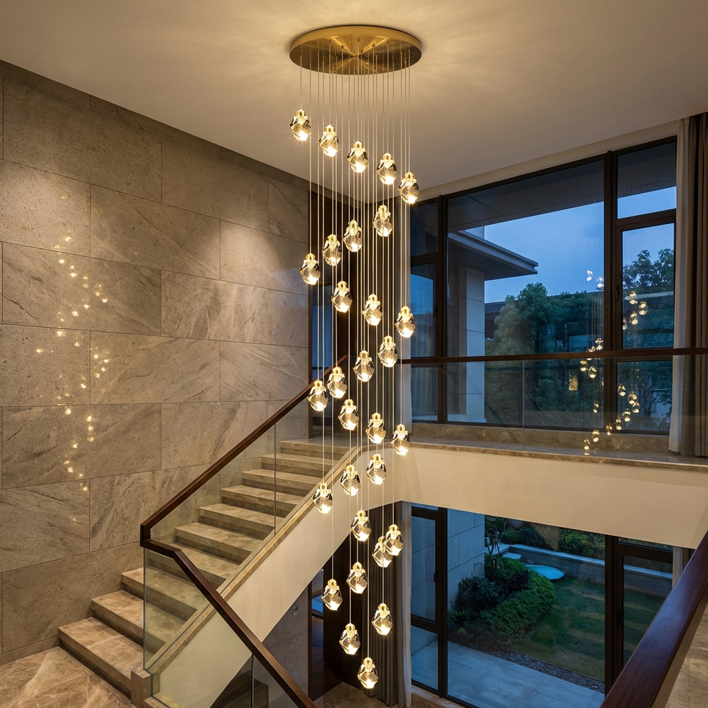 Lampadario moderno a LED in cristallo — lampada a sospensione regolabile, da 3 a 35 luci