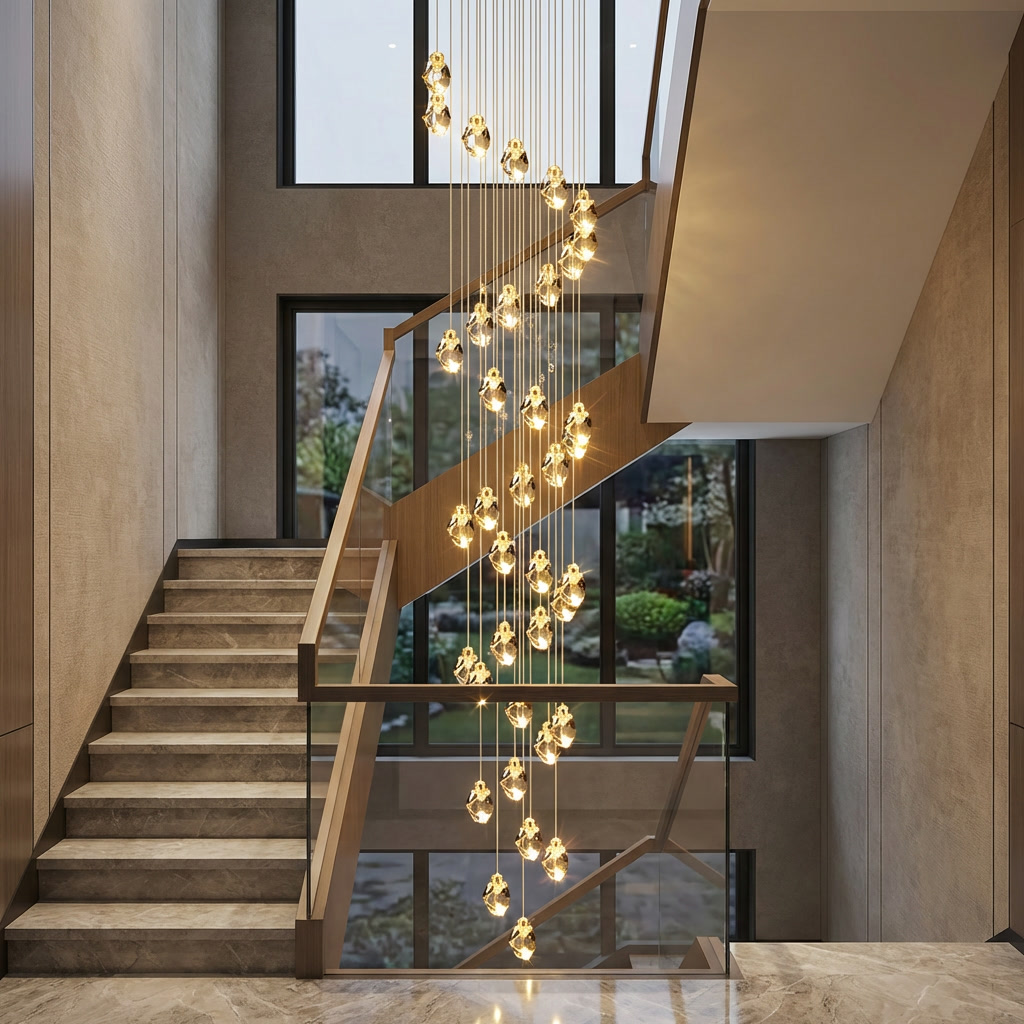 Lampadario moderno a LED in cristallo — lampada a sospensione regolabile, da 3 a 35 luci