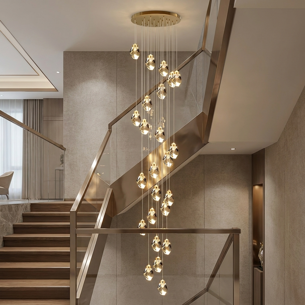 Lampadario moderno a LED in cristallo — lampada a sospensione regolabile, da 3 a 35 luci