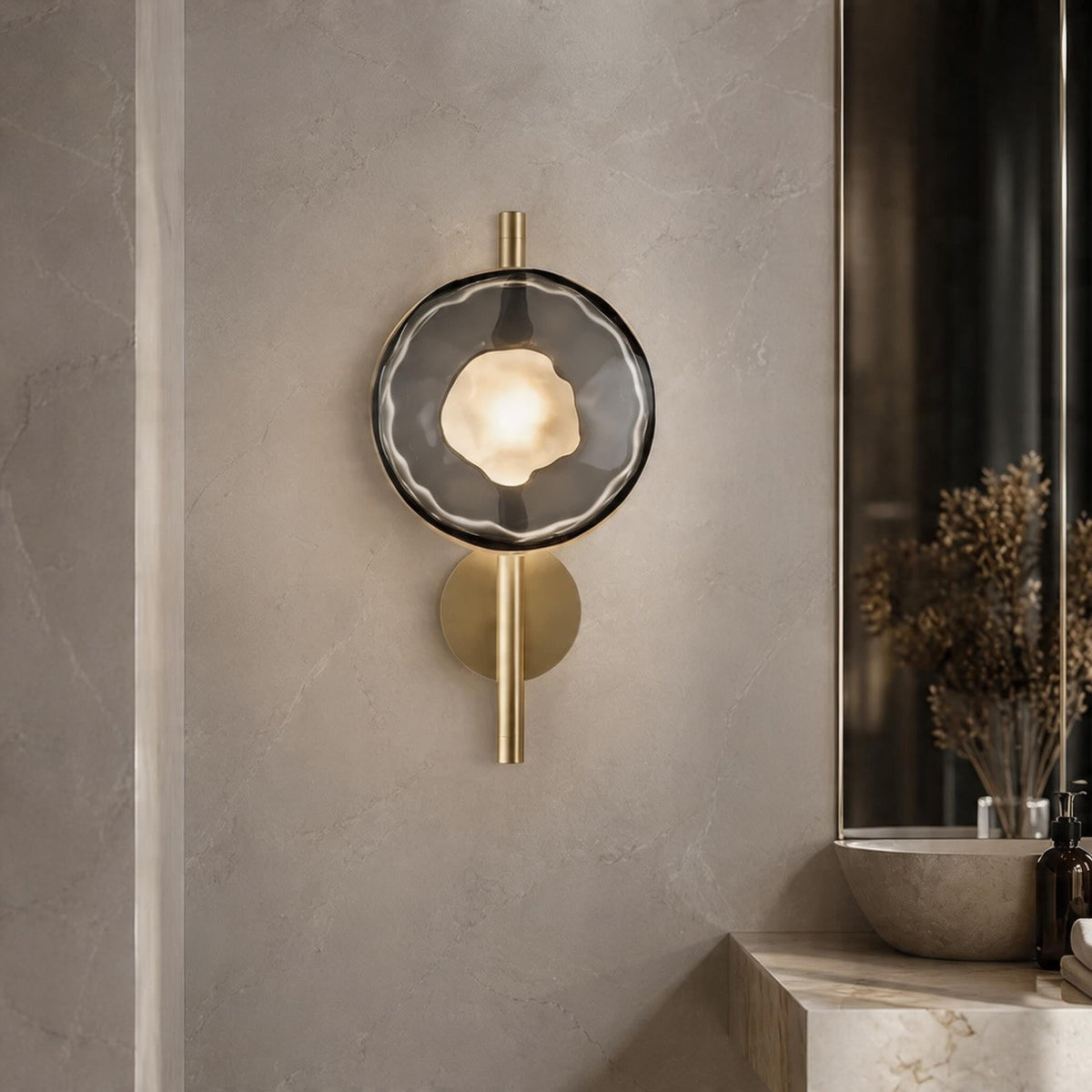 Nordisk rund væglampe i glas — 5 W integreret LED, aluminiumsramme