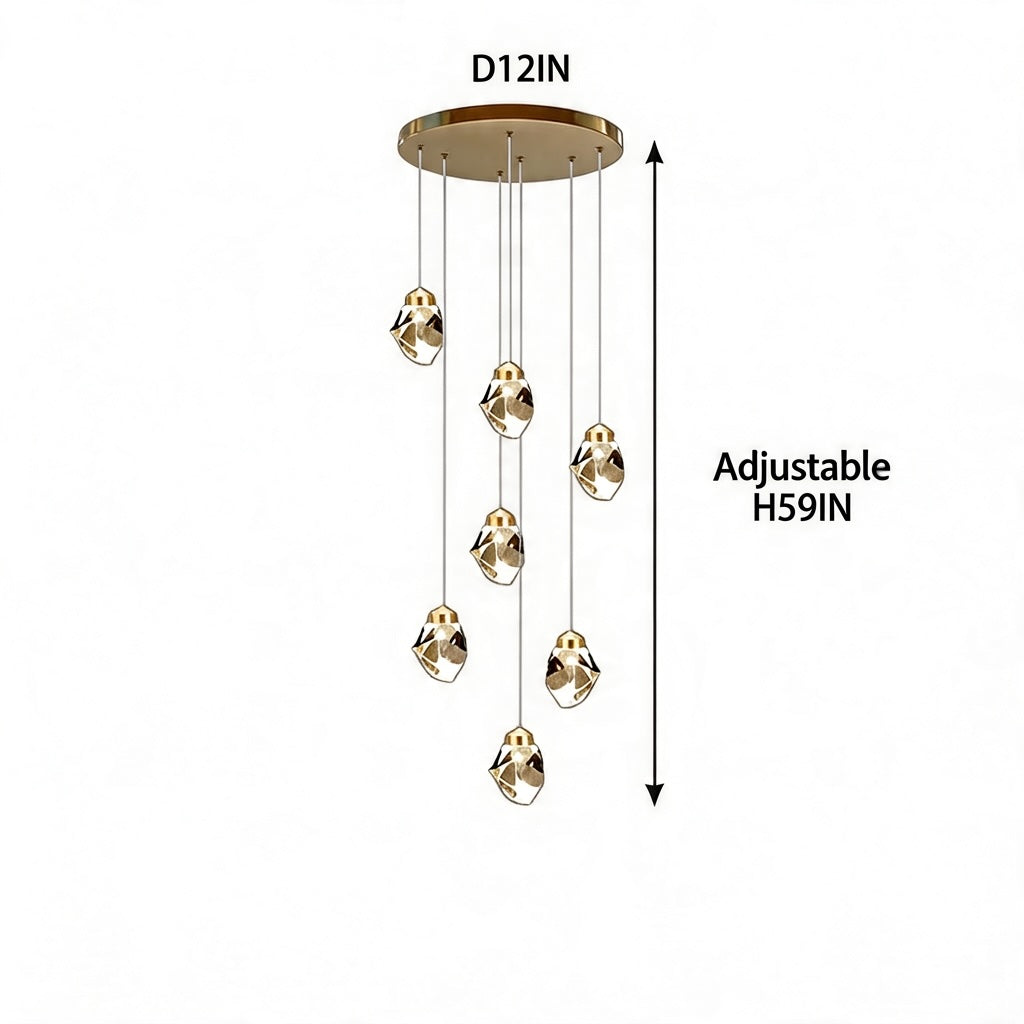 Lampadario moderno a LED in cristallo — lampada a sospensione regolabile, da 3 a 35 luci