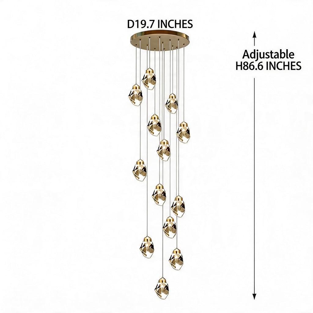Lampadario moderno a LED in cristallo — lampada a sospensione regolabile, da 3 a 35 luci