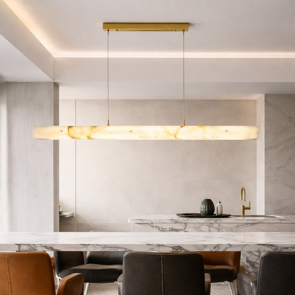 Modern Marble and Steel LED Pendant Light — Adjustable Suspension