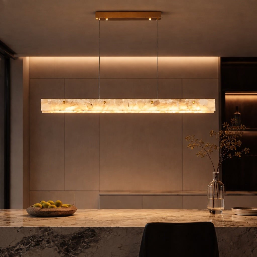 Modern Marble and Steel LED Pendant Light — Adjustable Suspension