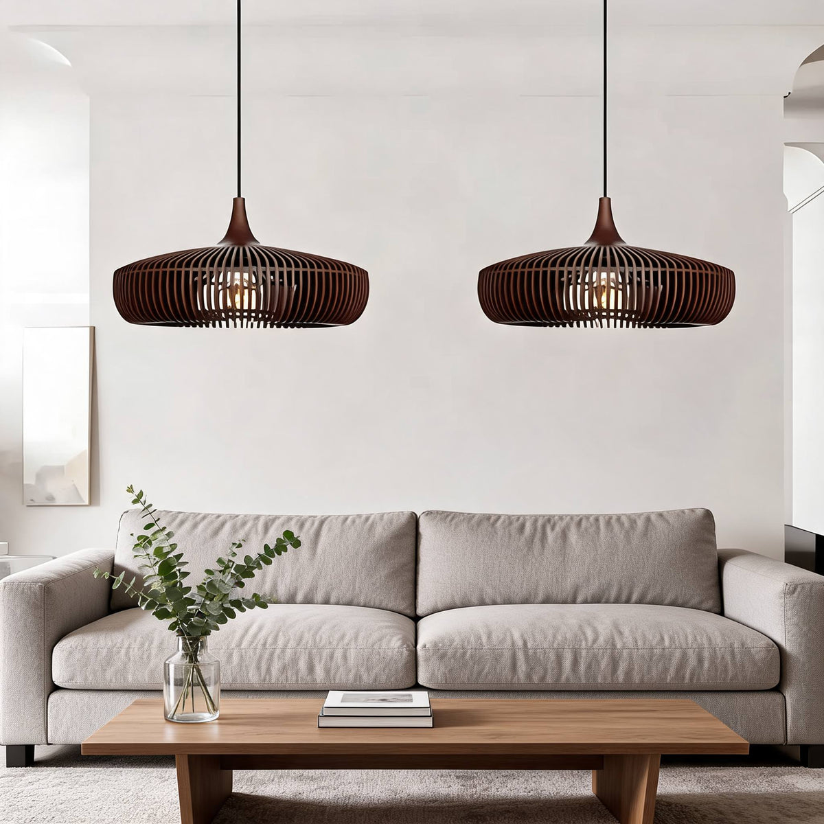 Pendellampe i skandinavisk træ — moderne minimalistisk loftslampe, kompatibel med LED