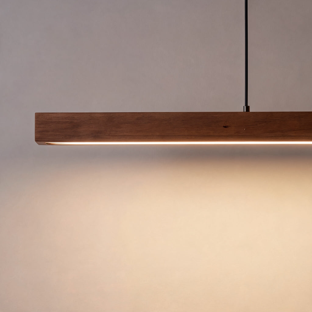Modern linjär LED-pendellampa — justerbar taklampa i furu och svart valnöt