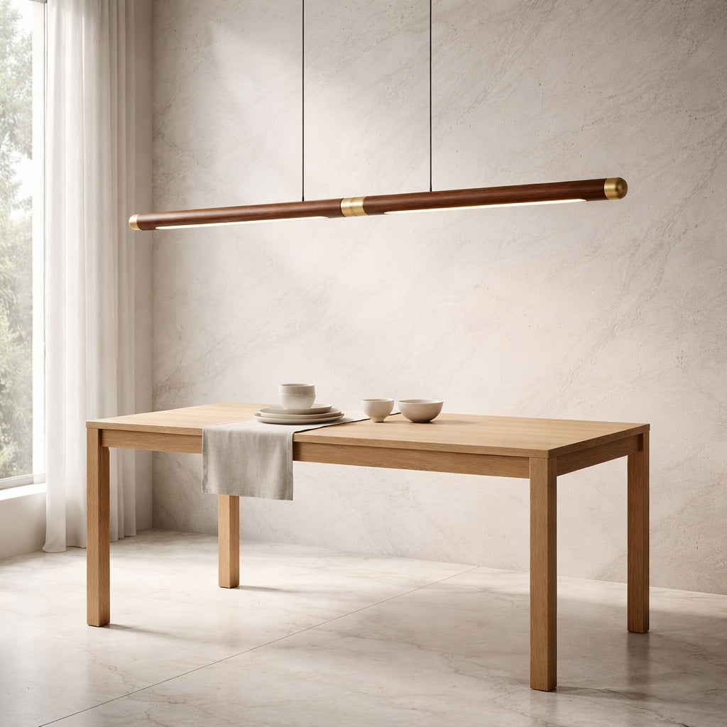 Modern Pendant Light — Solid Wood Shade, Adjustable LED Cord