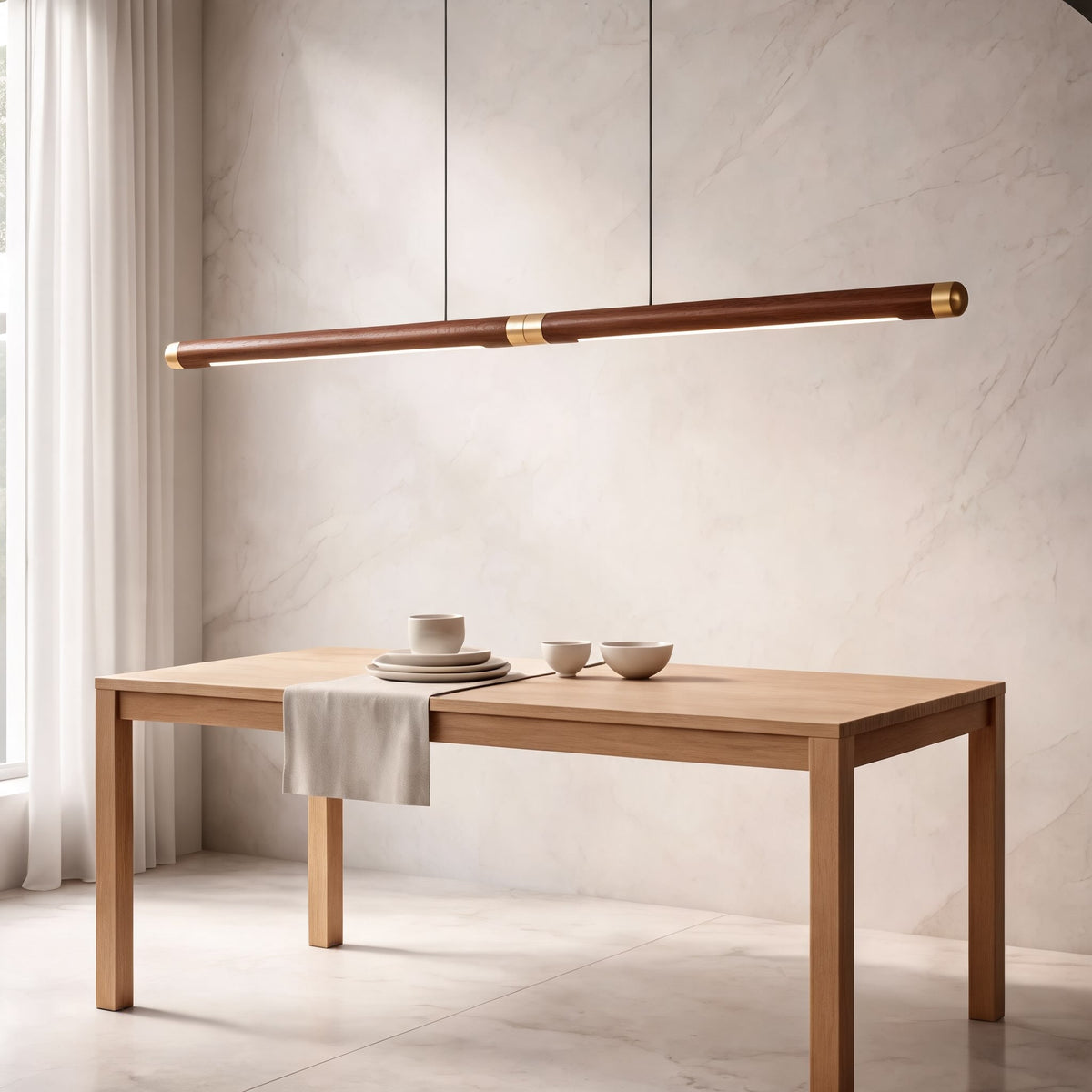 Modern Pendant Light — Solid Wood Shade, Adjustable LED Cord