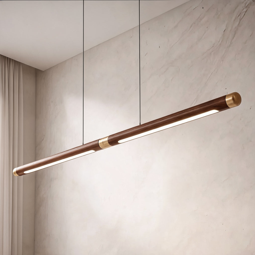 Modern Pendant Light — Solid Wood Shade, Adjustable LED Cord