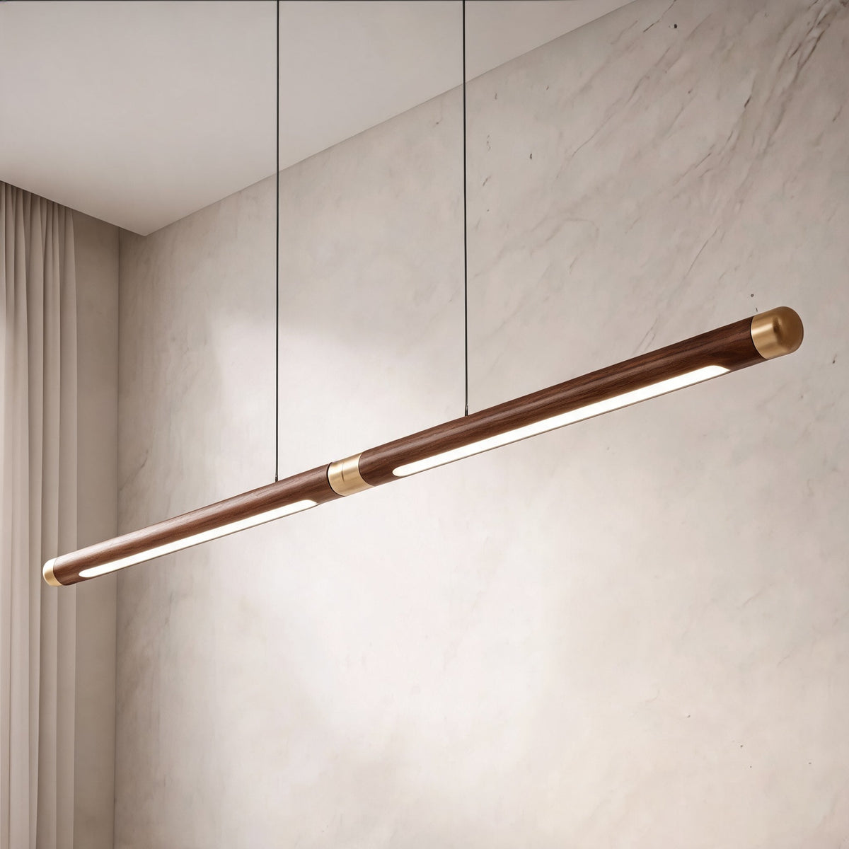 Modern Pendant Light — Solid Wood Shade, Adjustable LED Cord