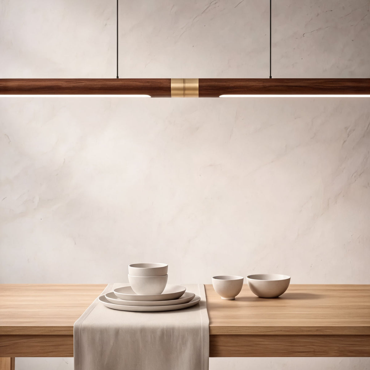 Modern Pendant Light — Solid Wood Shade, Adjustable LED Cord