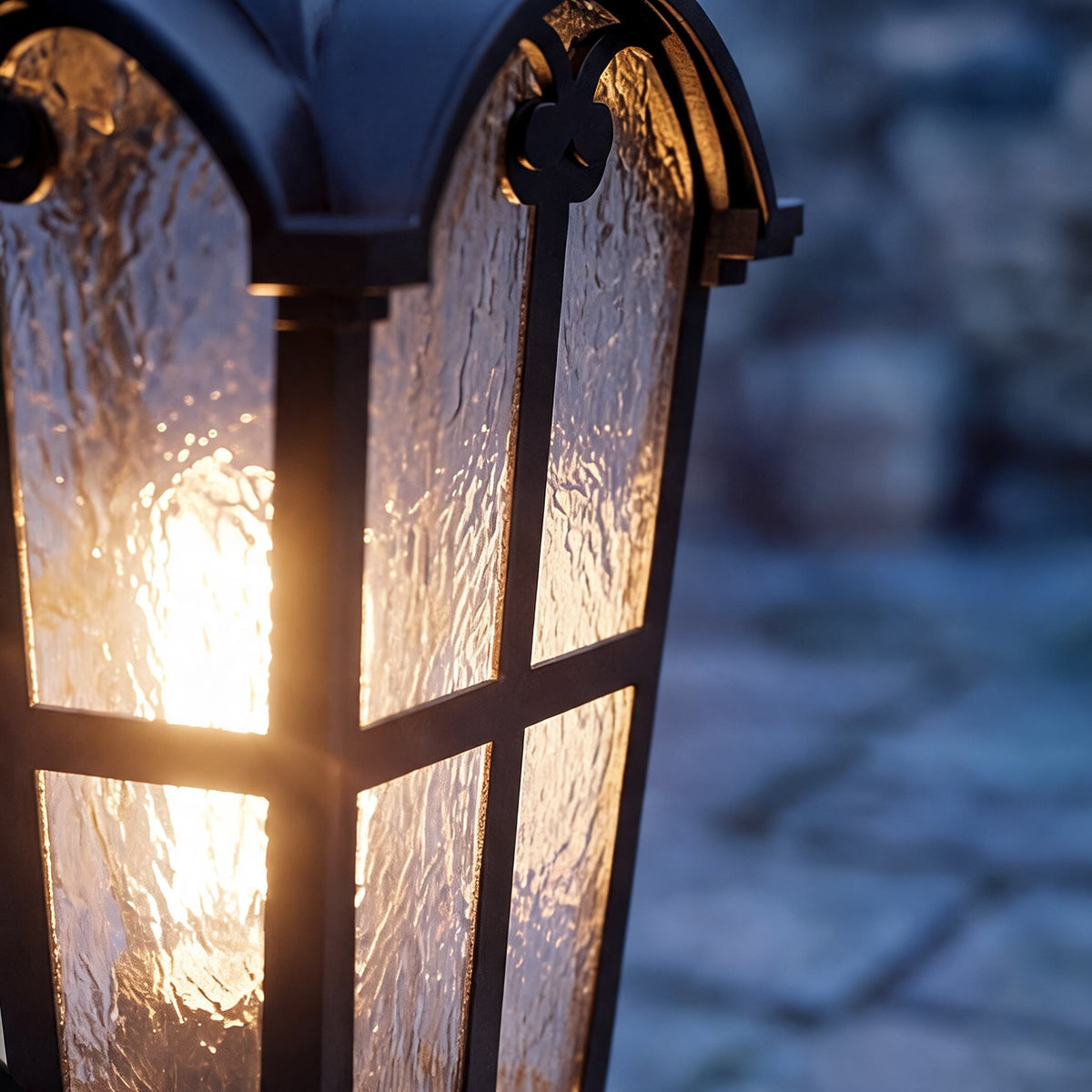 Lampă modernă de exterior pentru stâlp - bază de montare pe pilon din metal de fier, abajur din sticlă transparentă, reglabilă