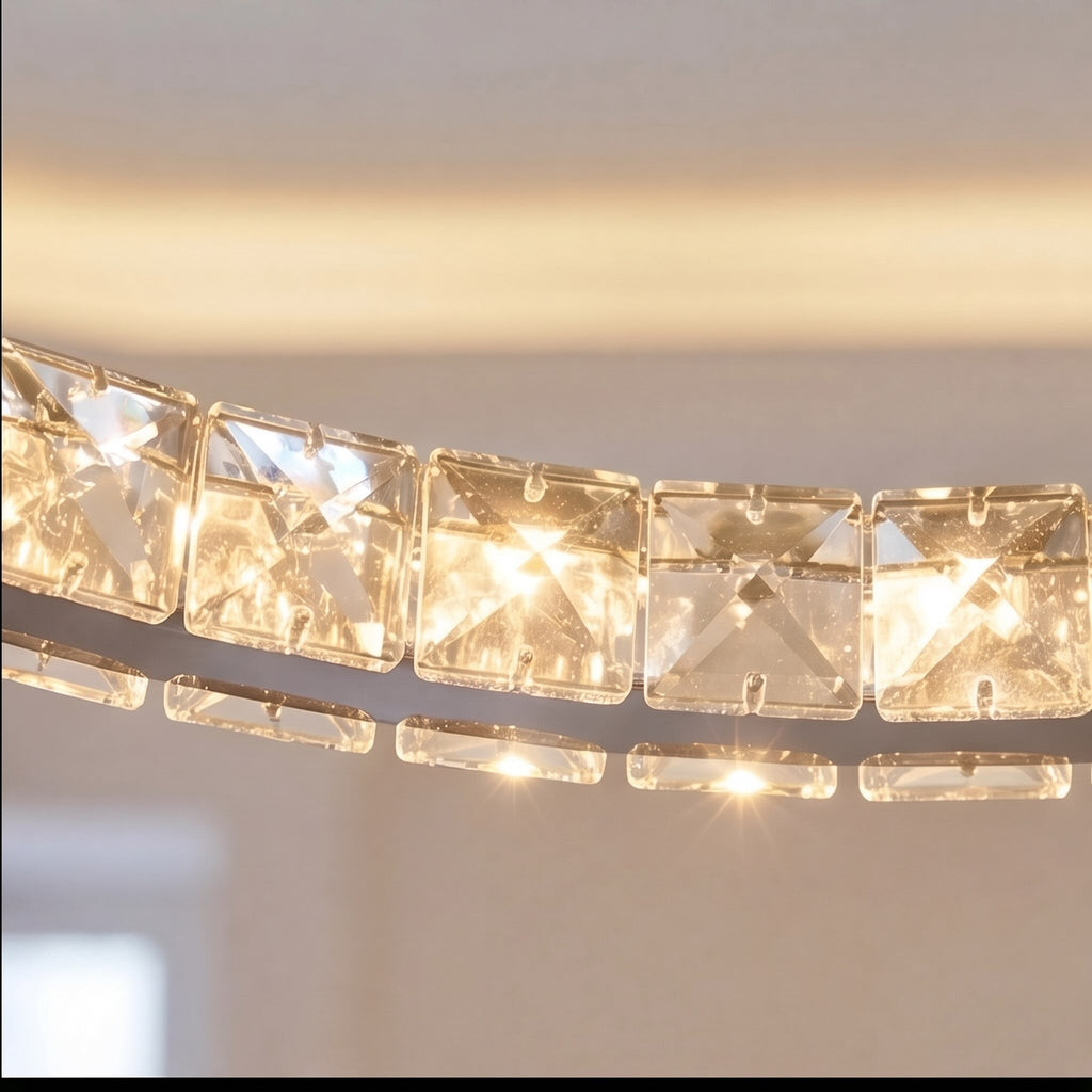 Lámpara de araña LED de cristal moderna — suspensión ajustable de múltiples anillos, anillos concéntricos con inclinación independiente
